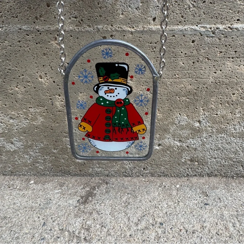 VTG‎ Stained Glass Style Snowman Ornament Classic Christmas